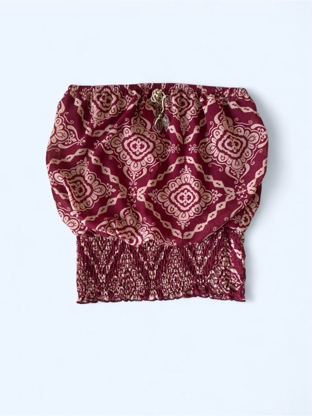 Smocked Burgundy Printed Tube Cami